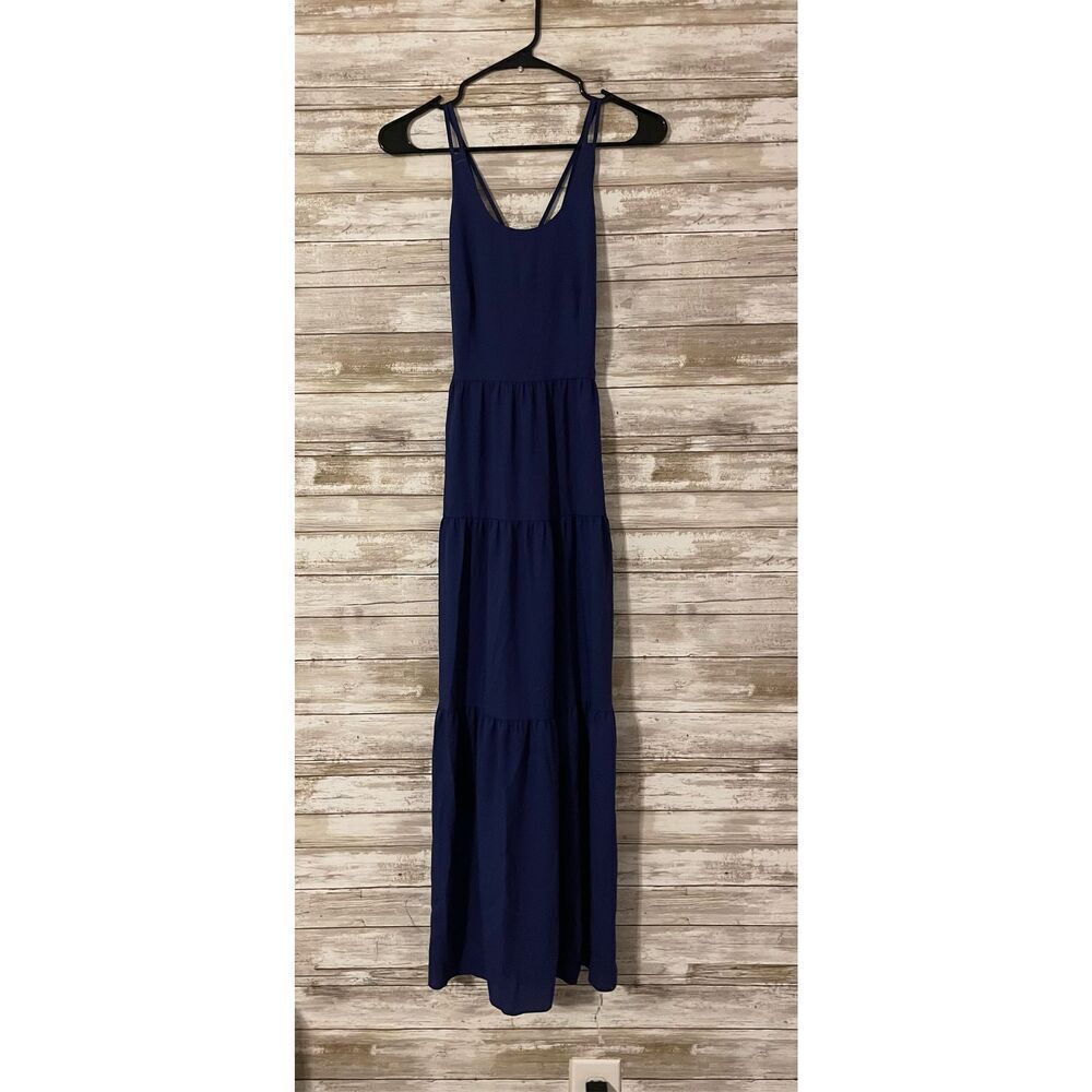 Ann Taylor Loft Sleeveless Cross Back Tiered Long Dress Size 2P Blue​